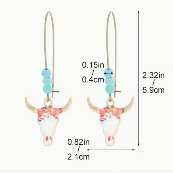 🦋 Tribal Bull Head Drop Earrings - Picture 3 of 3